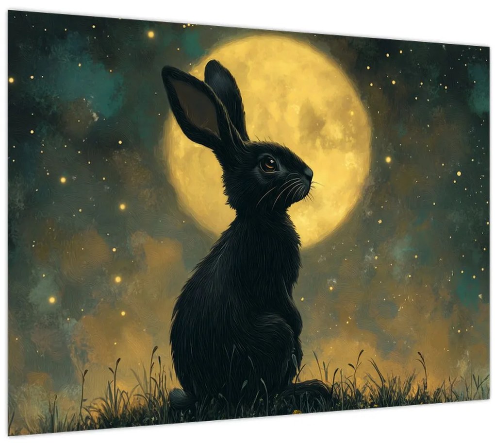 Tablou pe sticlă - Iepure cu lună (70x50 cm)