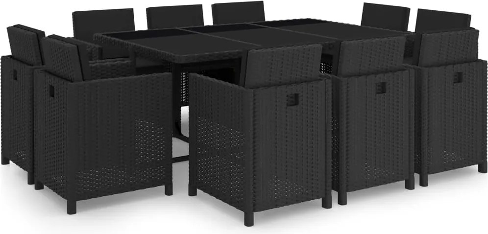 vidaXL Set mobilier de exterior cu perne, 11 piese, negru, poliratan