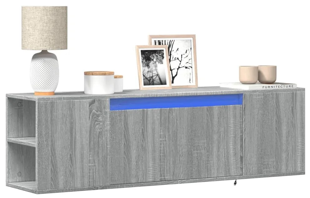 vidaXL Comodă TV de perete cu lumini LED, gri sonoma, 135x31x39,5 cm