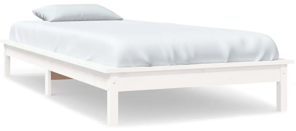 820567 vidaXL Cadru de pat, alb, 75x190 cm, single mic, lemn masiv de pin