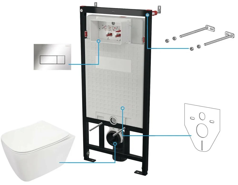 Set vas wc suspendat cu capac Deante Hiacynt New rimless, rezervor incastrat si clapeta actionare Slim crom