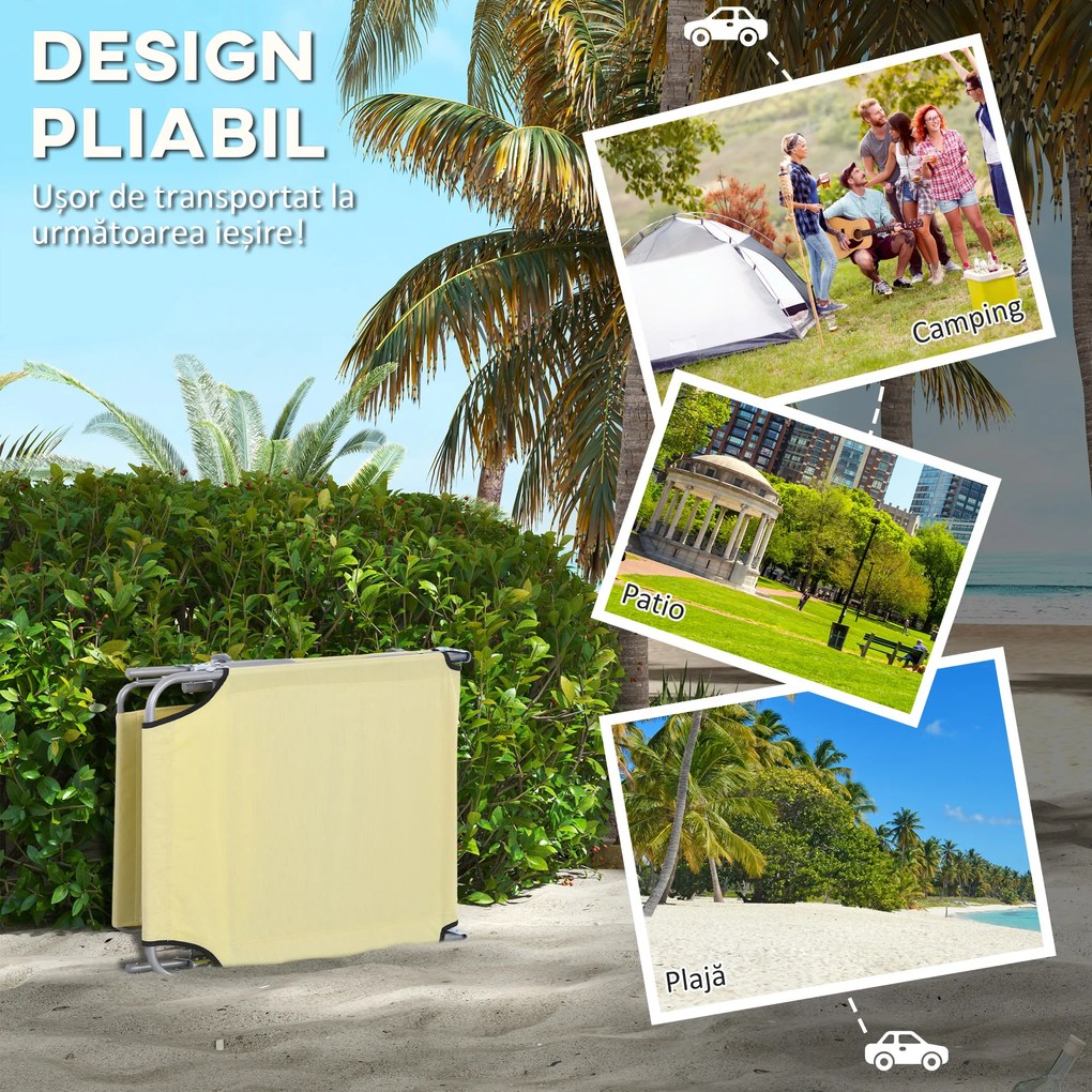 Outsunny Set de 2 Șezlonguri Pliabile cu Tetieră Reglabilă, Spătar Reglabil, Șezlonguri de Grădină din Material Oxford și Metal, pentru Plajă, Piscină, 187x58x36 cm, Bej | Aosom Romania