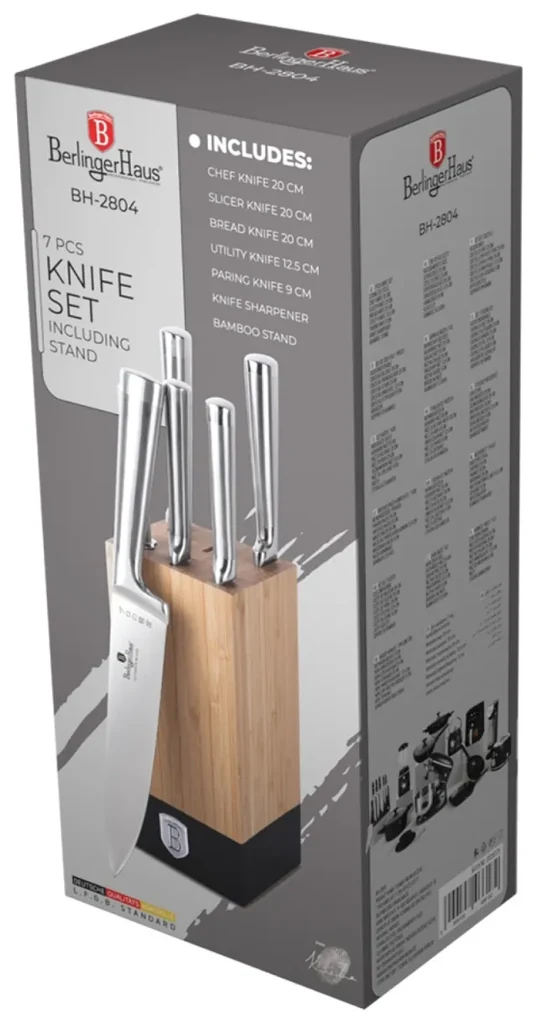 Set cutite 6 piese Berlinger Haus BH 2804, maner turnat, suport bambus, inox