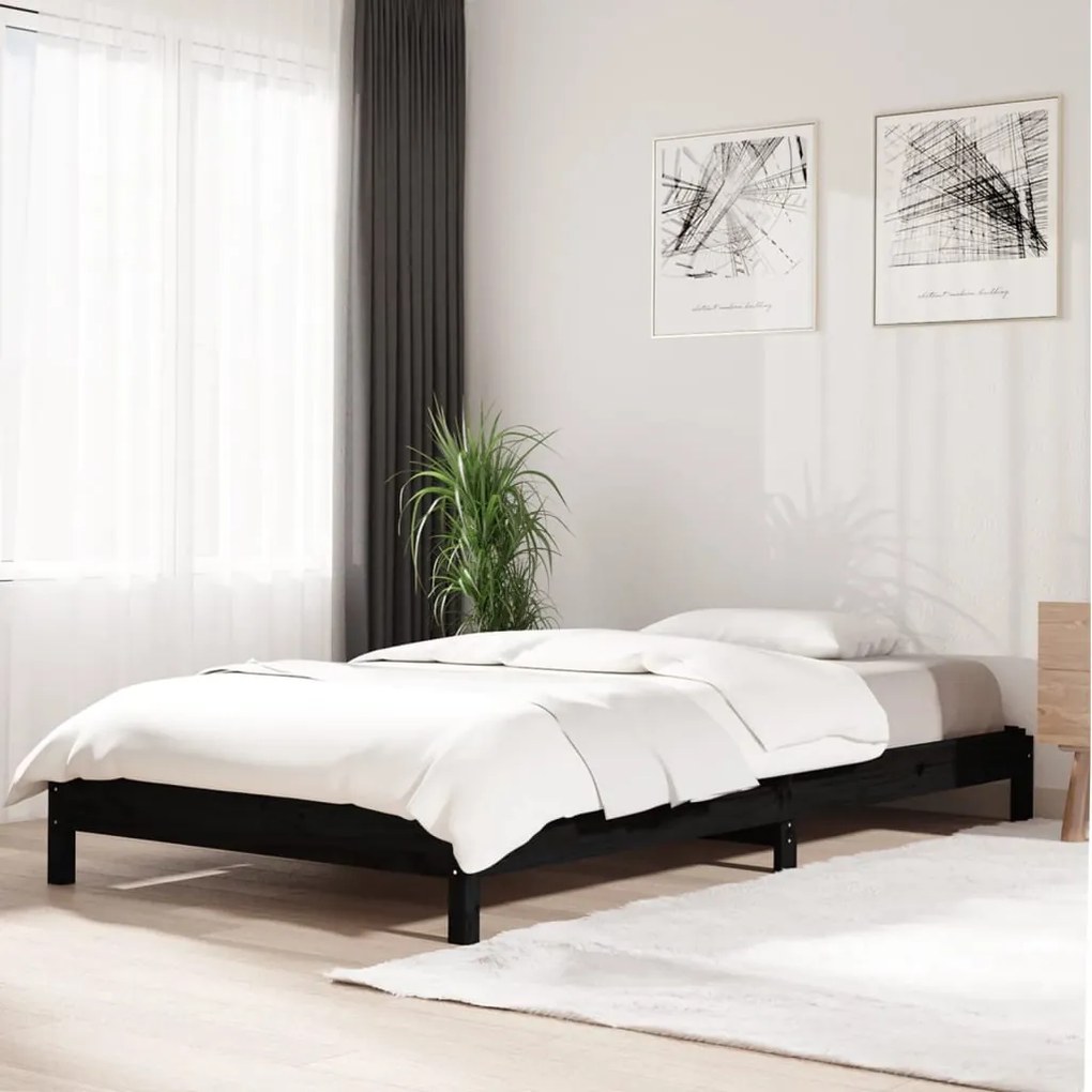 820396 vidaXL Pat stivuibil, negru, 90x200 cm, lemn masiv de pin