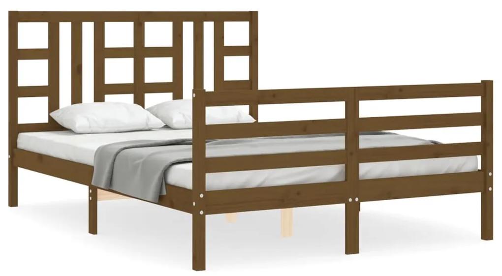 3193924 vidaXL Cadru de pat cu tăblie, maro miere, 140x200 cm, lemn masiv