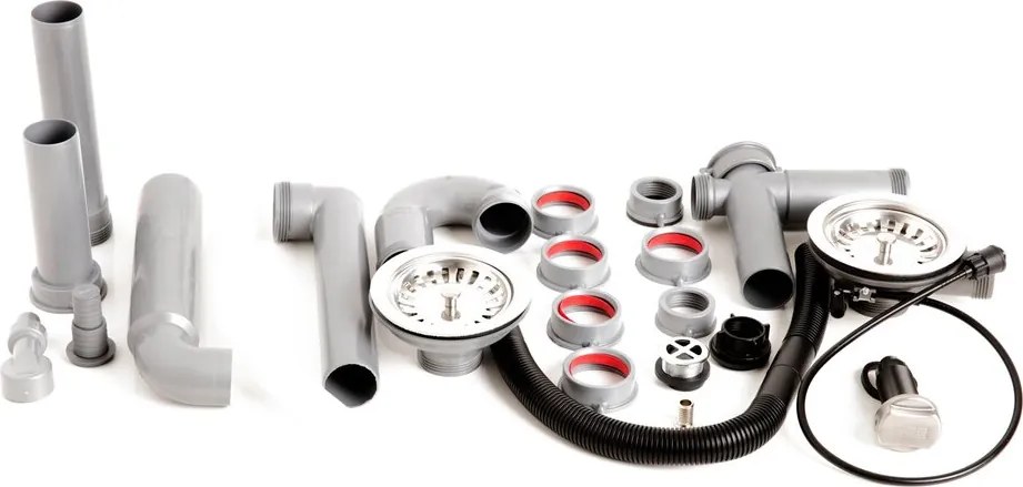Kit sistem scurgere Franke finisaj inox lucios pentru chiuvete cu 2 cuve
