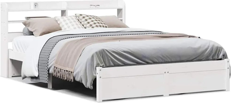 vidaXL Cadru de pat cu tăblie, alb, 150x200 cm lemn masiv pin