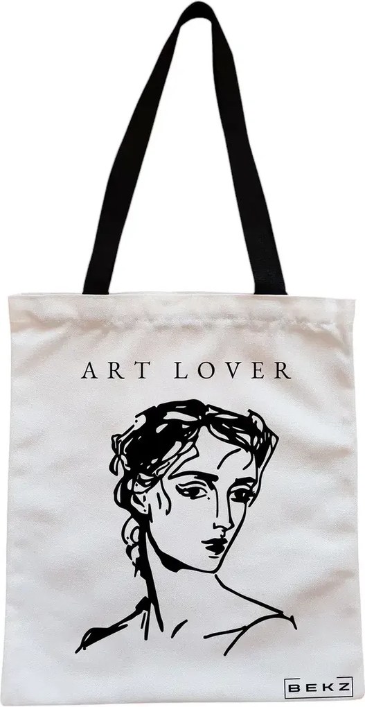 Sacosa de Panza pentru Cumparaturi, Geanta Tote, model Art Lover, Cu fermoar, 38x34.5 cm, Alba, BEKZ®