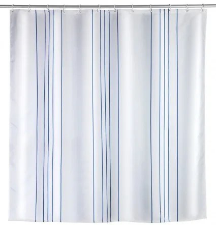 Perdea dus din poliester, Linen Alb / Albastru, 180 x 200 cm