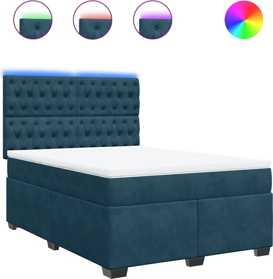 vidaXL Pat box spring cu saltea, albastru, 160x200 cm, catifea