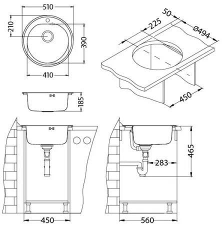 Chiuvetă de bucătărie ALVEUS F1116756 FORM d. 51 cm crom