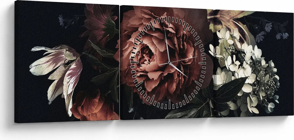 Tablou - Flori întunecate (cu ceas) (90x30 cm)