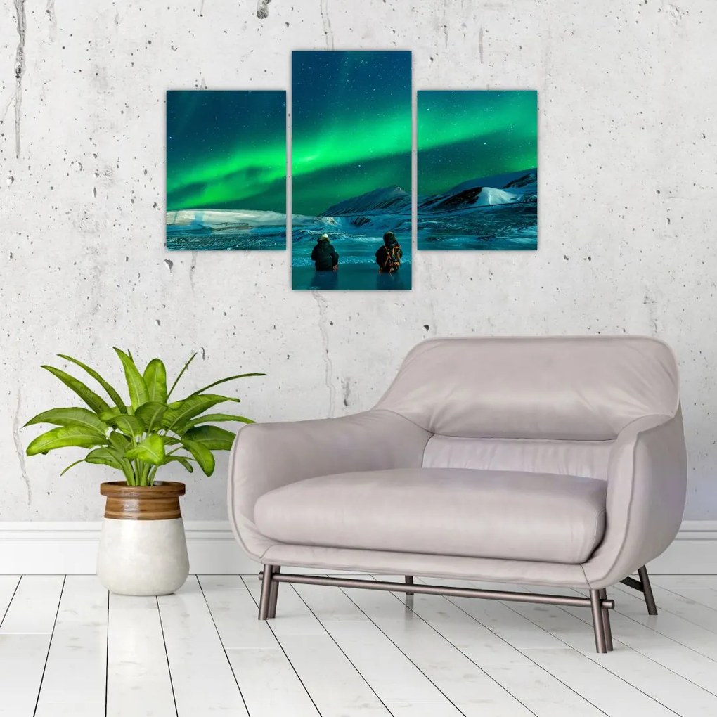 Tablou cu oameni la Aurora borealis (90x60 cm)