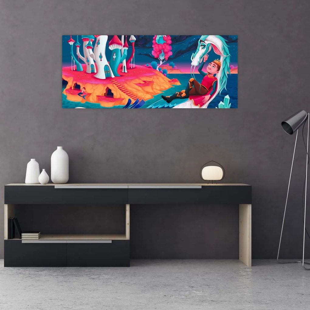 Tablou - Prinț și prințesa cu dragon (120x50 cm)