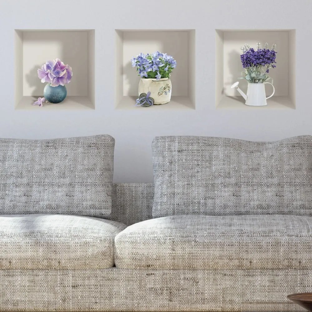 Set 3 autocolante 3D pentru perete Ambiance Purple Bouquets