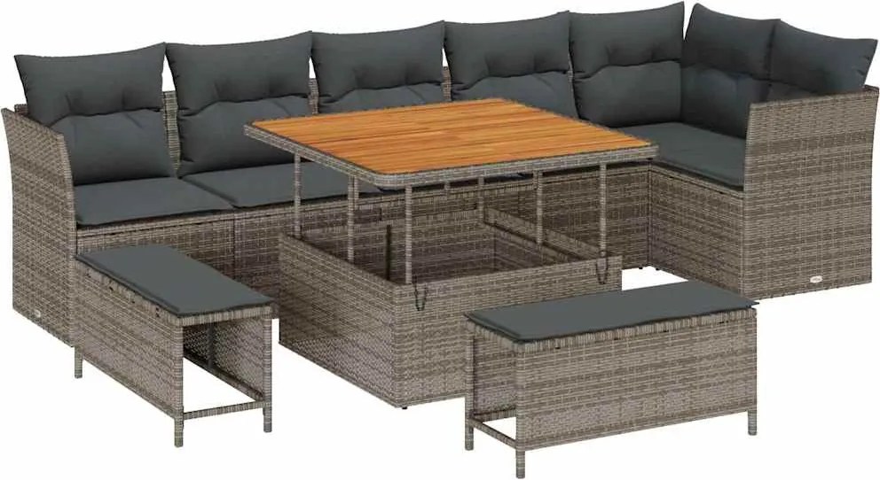 vidaXL Set de canapele pentru grădină cu pernă cu depozitare 9 pcs Gri