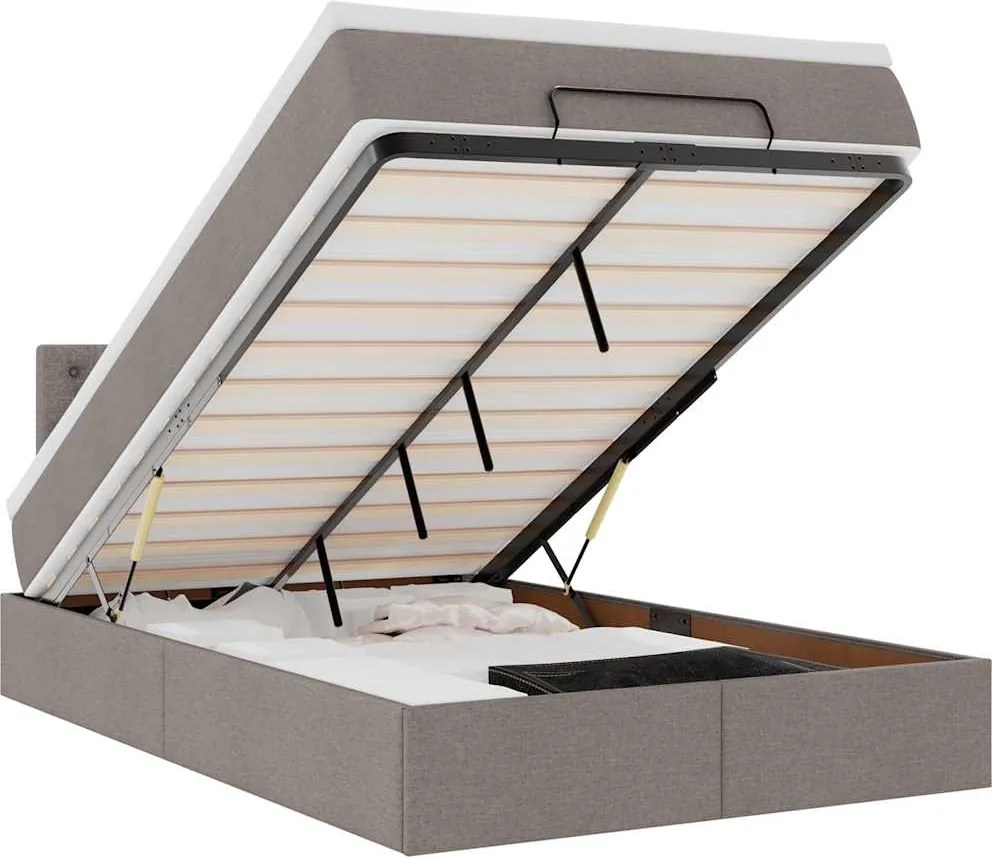 vidaXL Cadru de pat otoman cu saltea Taupe 120x190 cm Material