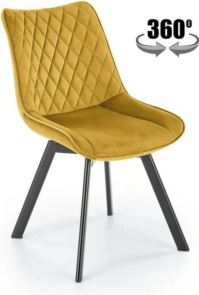 Scaun rotativ K520, galben mustar/negru, stofa catifelata/metal, 45x63