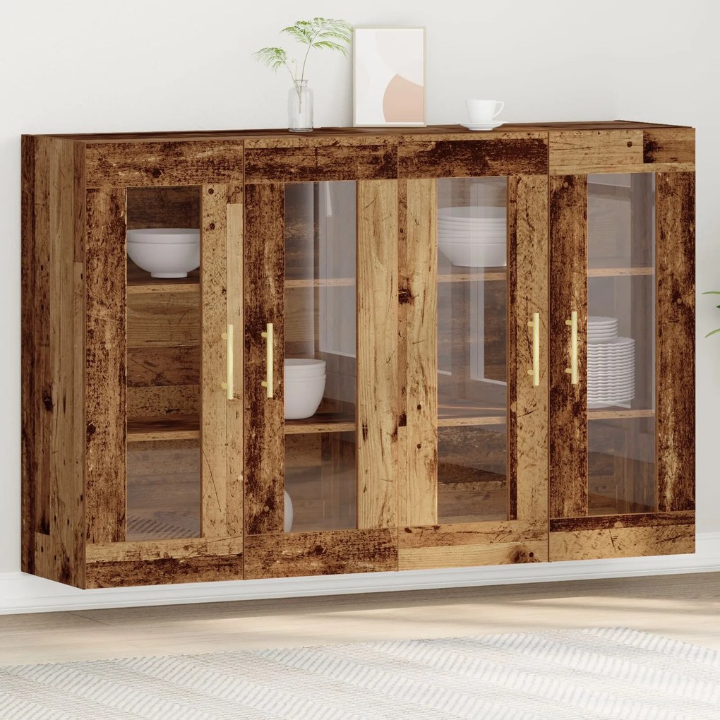 vidaXL Dulap montat pe perete 2 pcs Lemn vechi 69.5 x 34 x 90 cm