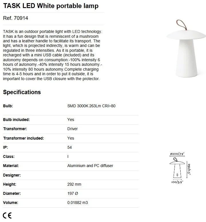 Lampa LED portabila iluminat exterior decorativ IP54 TASK