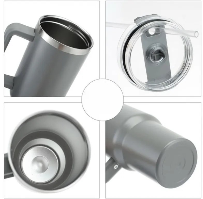 Cană termică cu pai TERMOS 1000 ml, gri