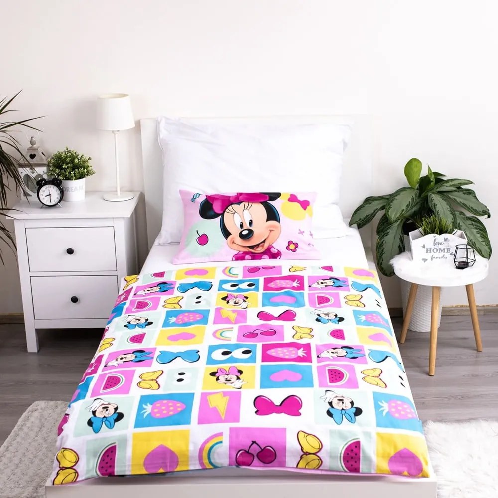 Lenjerie de pat pentru copii roz din bumbac pentru pătuț 100x135 cm Minnie "Sweet" – Jerry Fabrics