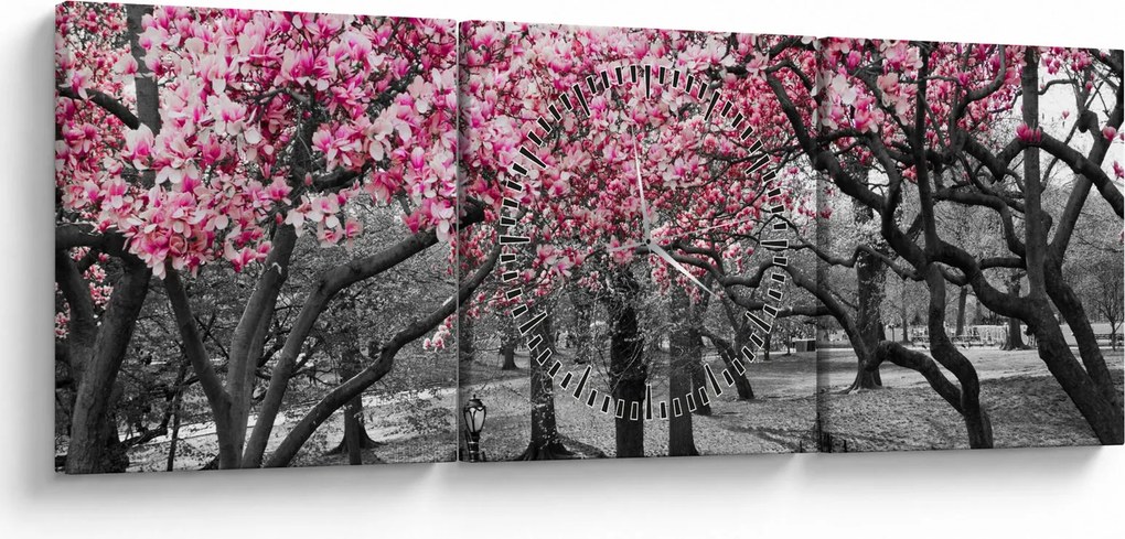 Tablou copacului magnolie (cu ceas) (90x30 cm)