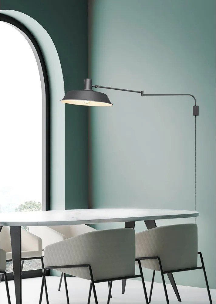 Aplică de perete negru-mat cu structură flexibilă cu alimentare la priză ø 35,5 cm Bolder – Trio