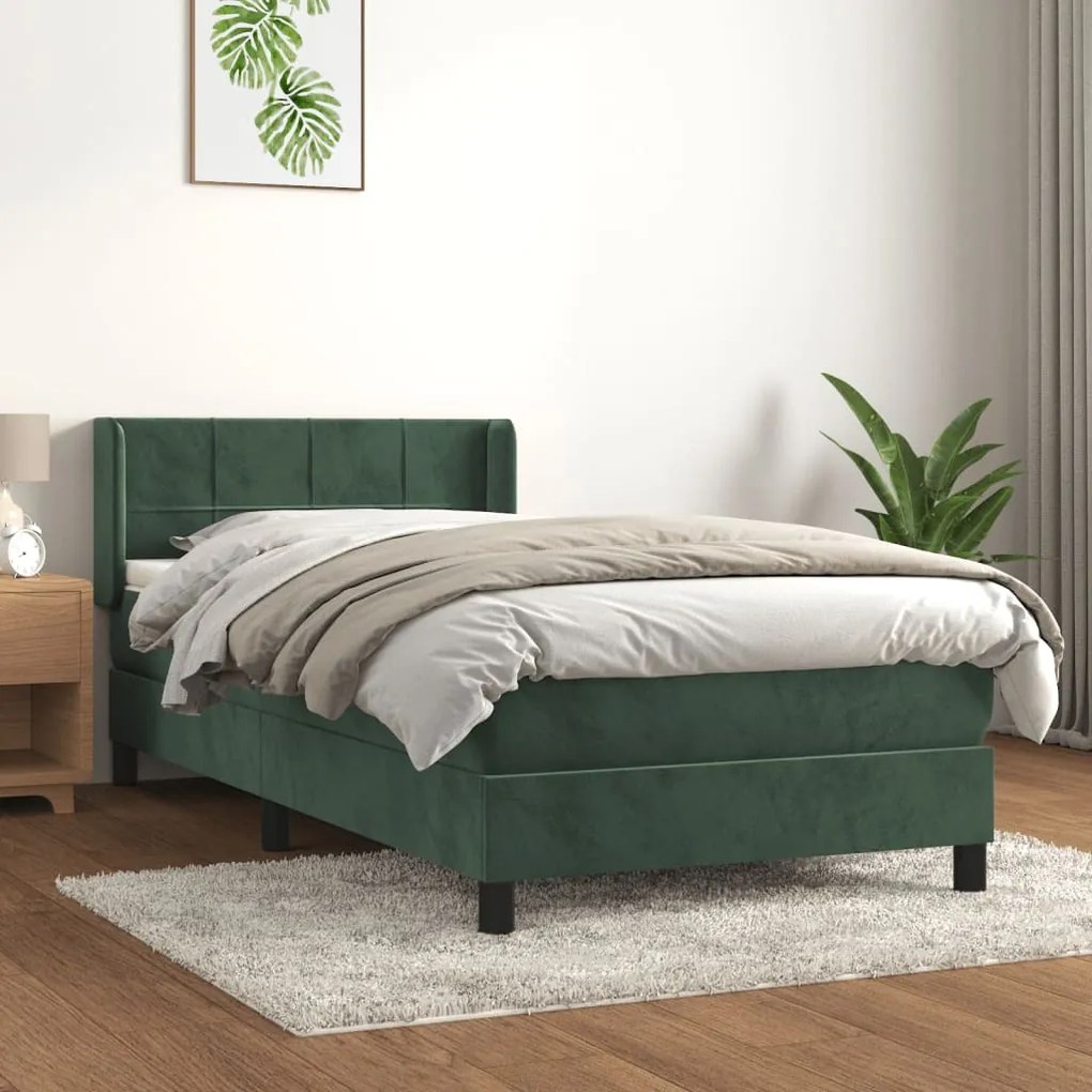 3130928 vidaXL Pat box spring cu saltea, verde închis, 80x200 cm, catifea
