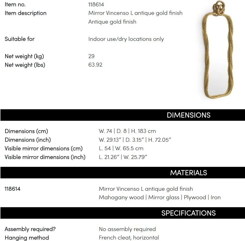 Oglinda decorativa design LUX Vincenso L 183x74cm