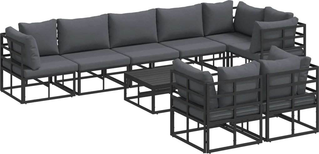 vidaXL Set de canapele pentru grădină cu pernă 9 pcs Negru Aluminiu
