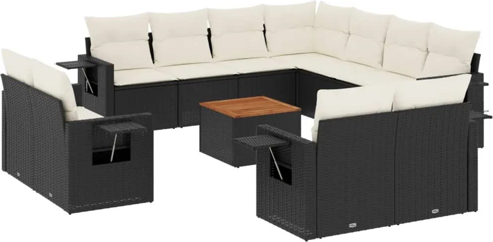 vidaXL Set canapele de grădină, 12 piese, cu perne, negru, poliratan