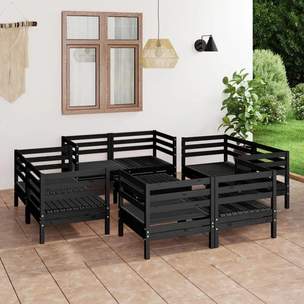 3082436 vidaXL Set mobilier de grădină, 9 piese, negru, lemn masiv de pin