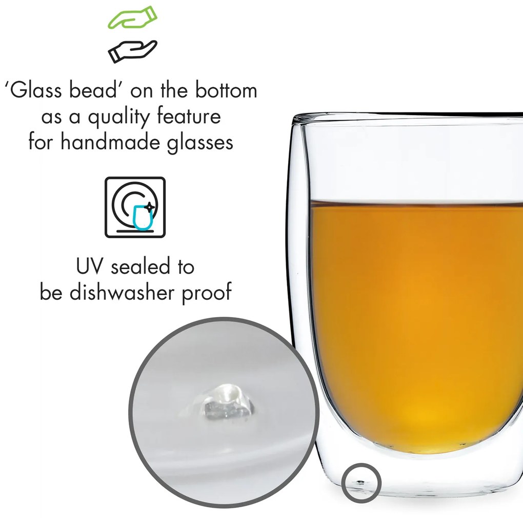 Glaswerk Jesolo, pahare termice cu sticlă dublă, 350 ml, realizate manual, sticlă borosilicată