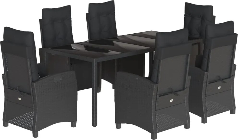 vidaXL Set mobilier de grădină cu perne, 7 piese, negru, poliratan