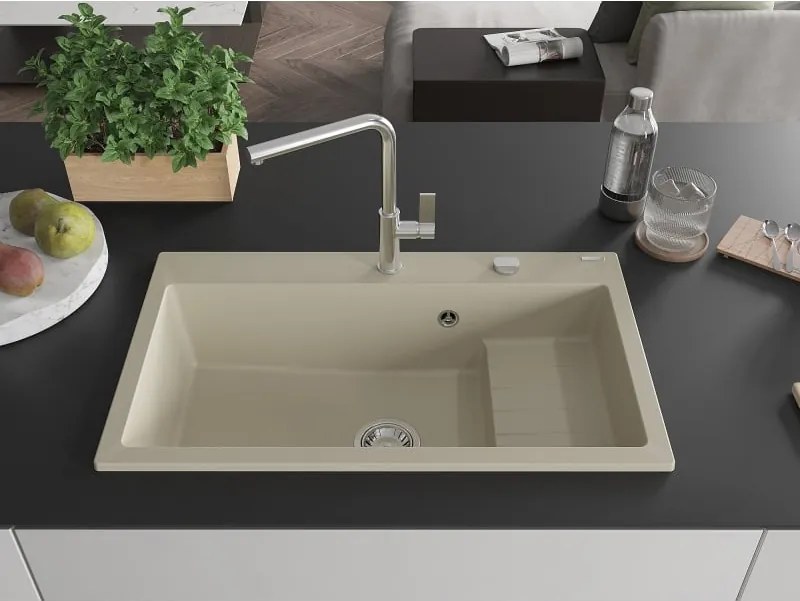 Mexen Omar chiuvetă de granit cu 1 compartiment 800 x 480 mm, bej, sifon crom - 6520801005-69