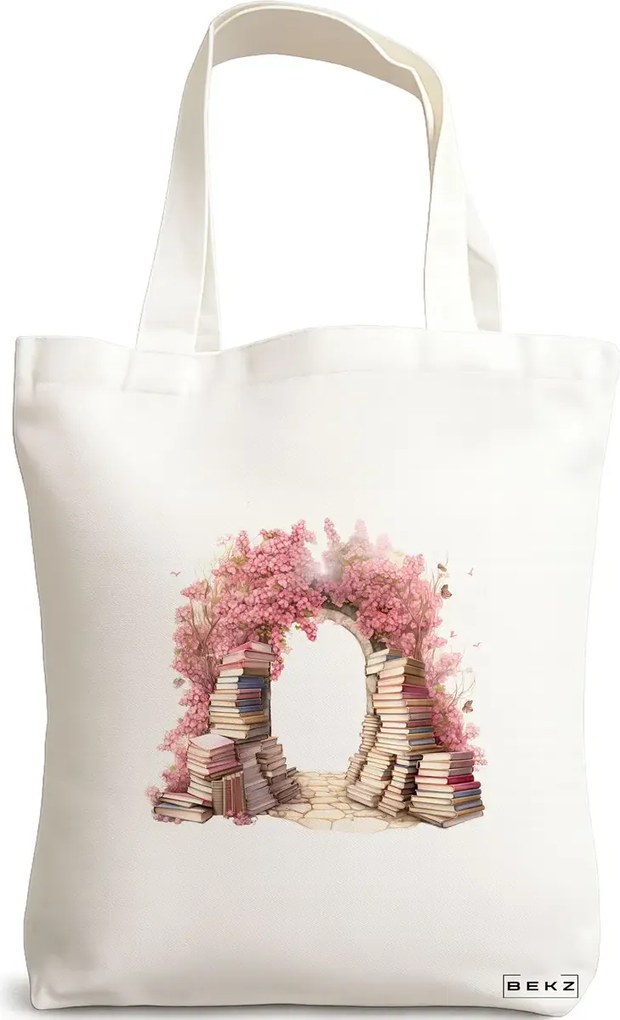 Sacosa de Panza pentru Cumparaturi, Geanta Tote, model Books 51 38 x 34.5 cm, Alba, BEKZ®