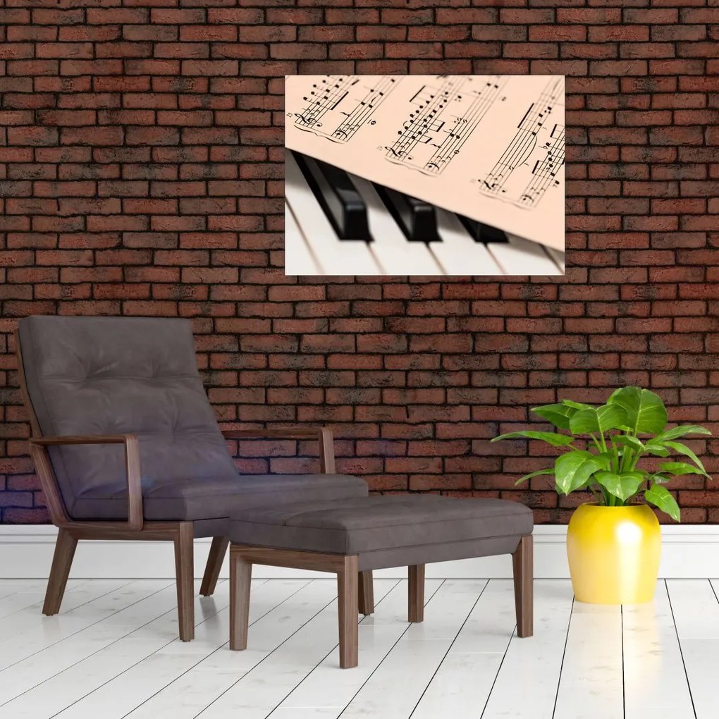 Tablou pe sticlă cu pian și notele muzicale (70x50 cm)