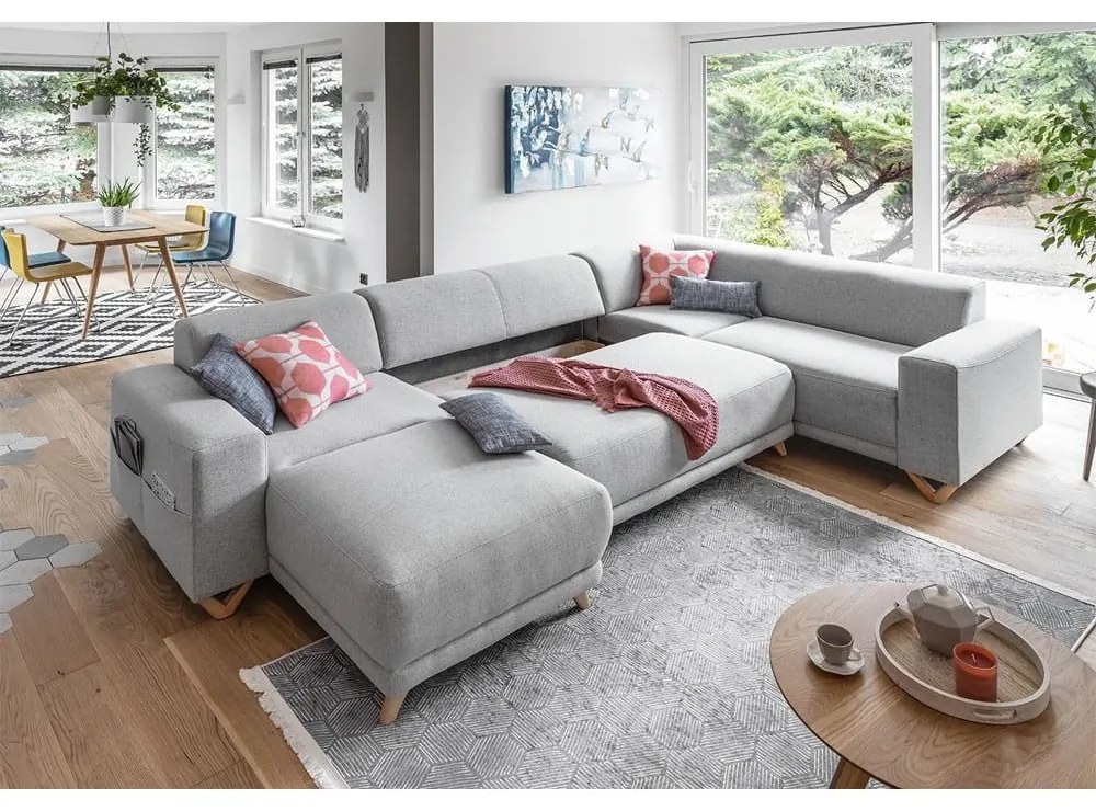 Colțar gri deschis extensibil/cu spațiu de depozitare (cu colț pe partea dreaptă/în formă de "U") Classy Sophie – Miuform