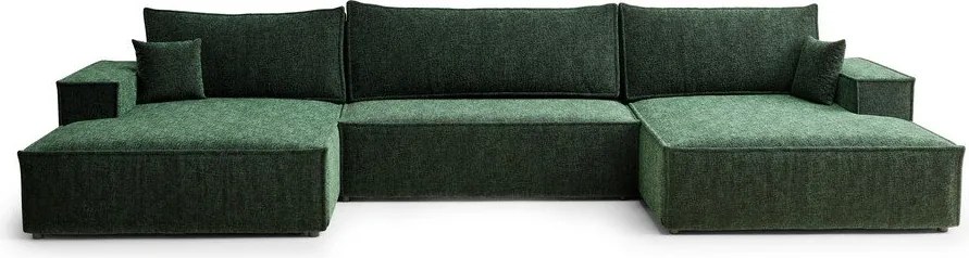 Colțar verde închis extensibil/cu spațiu de depozitare cu tapițerie din chenille (în formă de "U") Kyoto – Maison de Rêve