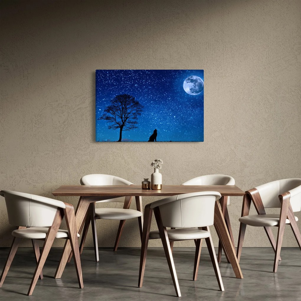Tablou - Lupul urlând la lună (90x60 cm)