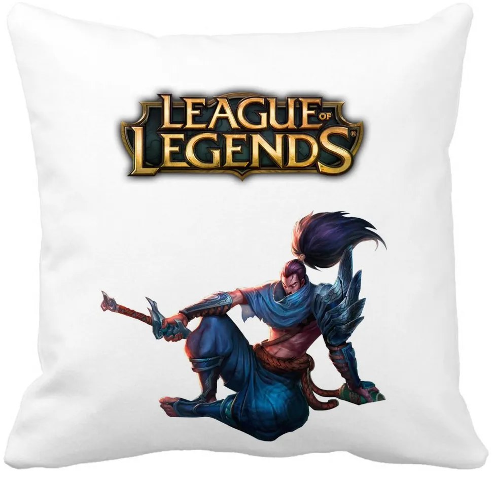 Perna Decorativa cu League of Legends, 40x40 cm, Alba, Mata, Husa Detasabila, Burduf