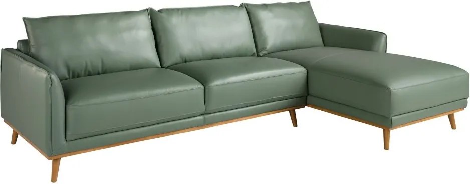 Coltar LUX design italian cu sezlong dreapta Cowhide verde