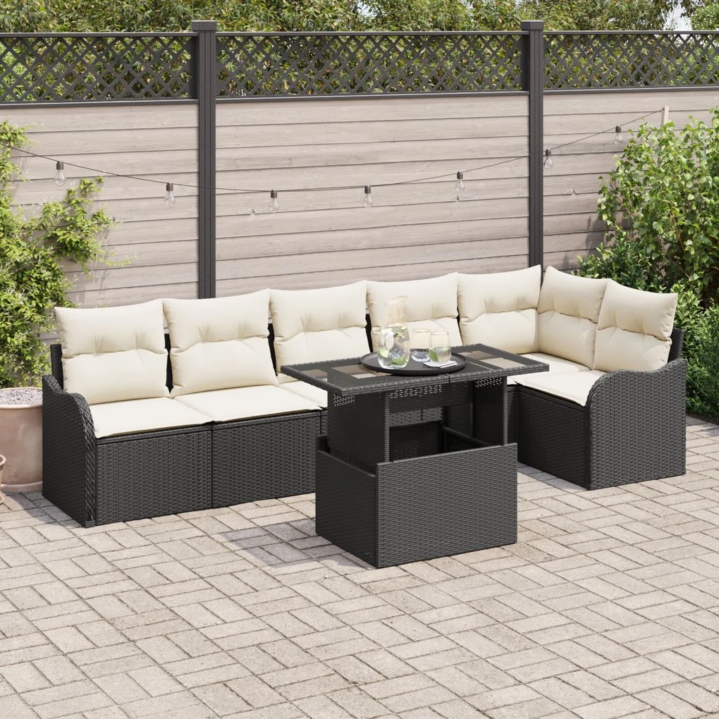 vidaXL Set de canapele pentru grădină cu pernă 7 pcs Negru Rattan poli