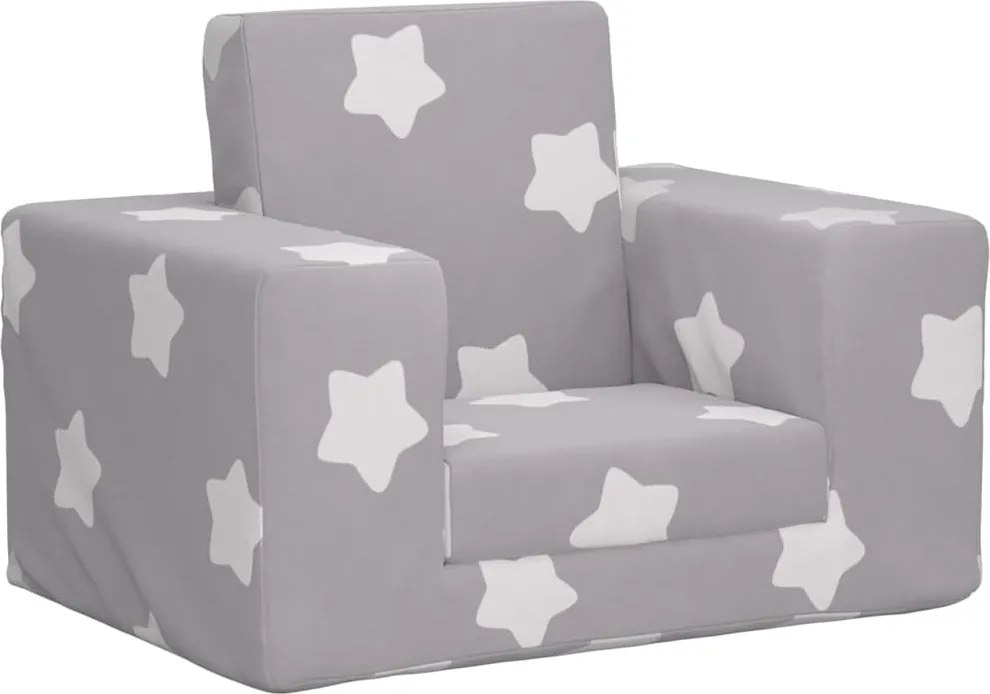 vidaXL Canapea extensibilă de copii, gri deschis cu stele, pluș moale