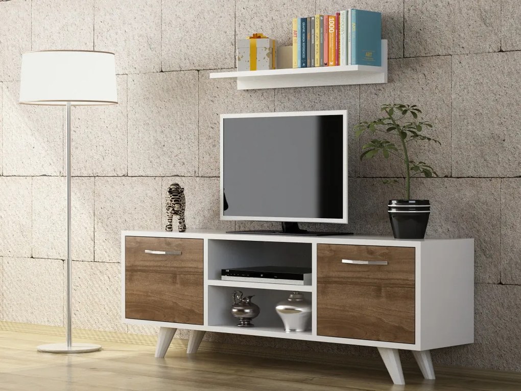 Comoda TV Likya - Alb, Walnut