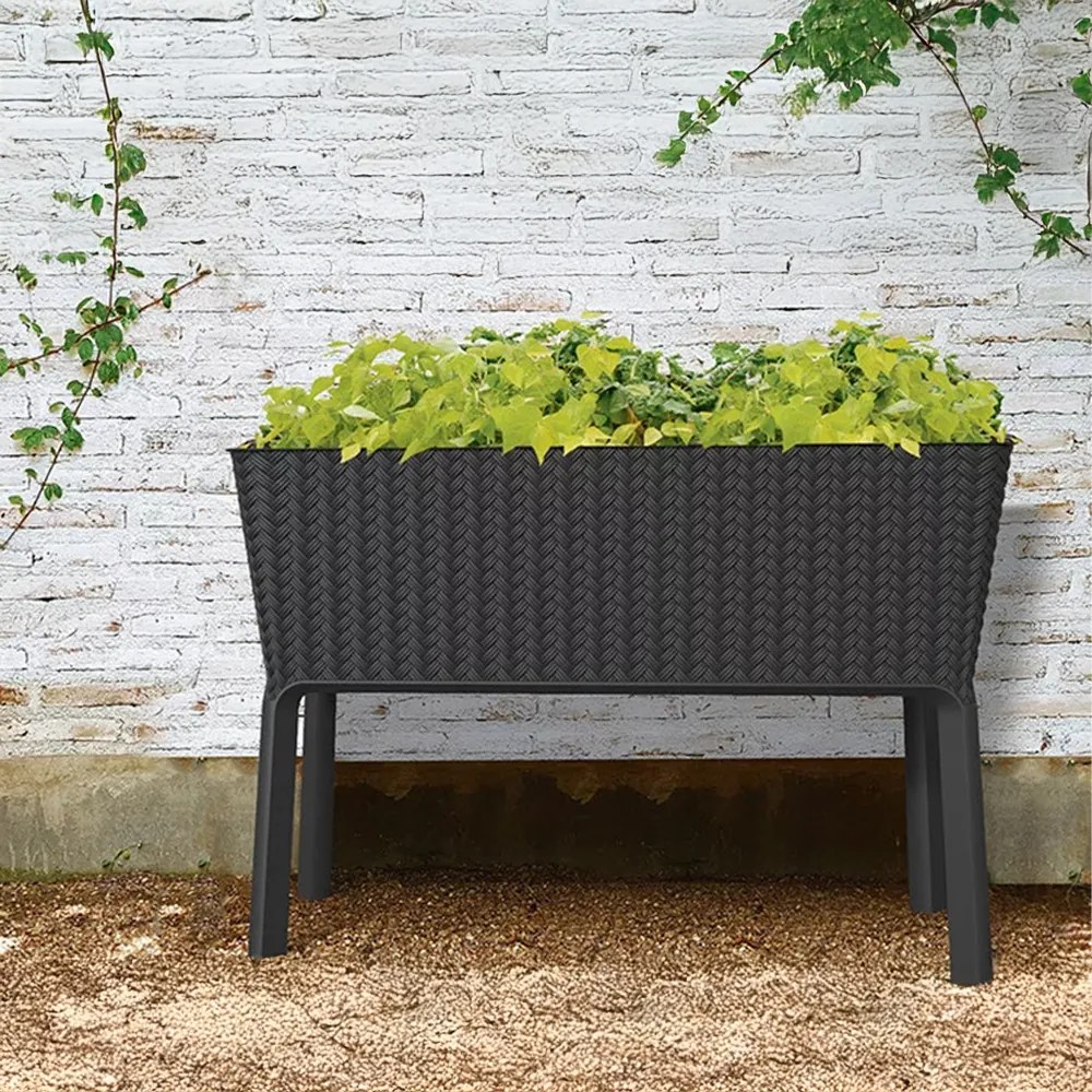 Cutie de flori Splendor din plastic, 120 l, răchită, ratan, antracit