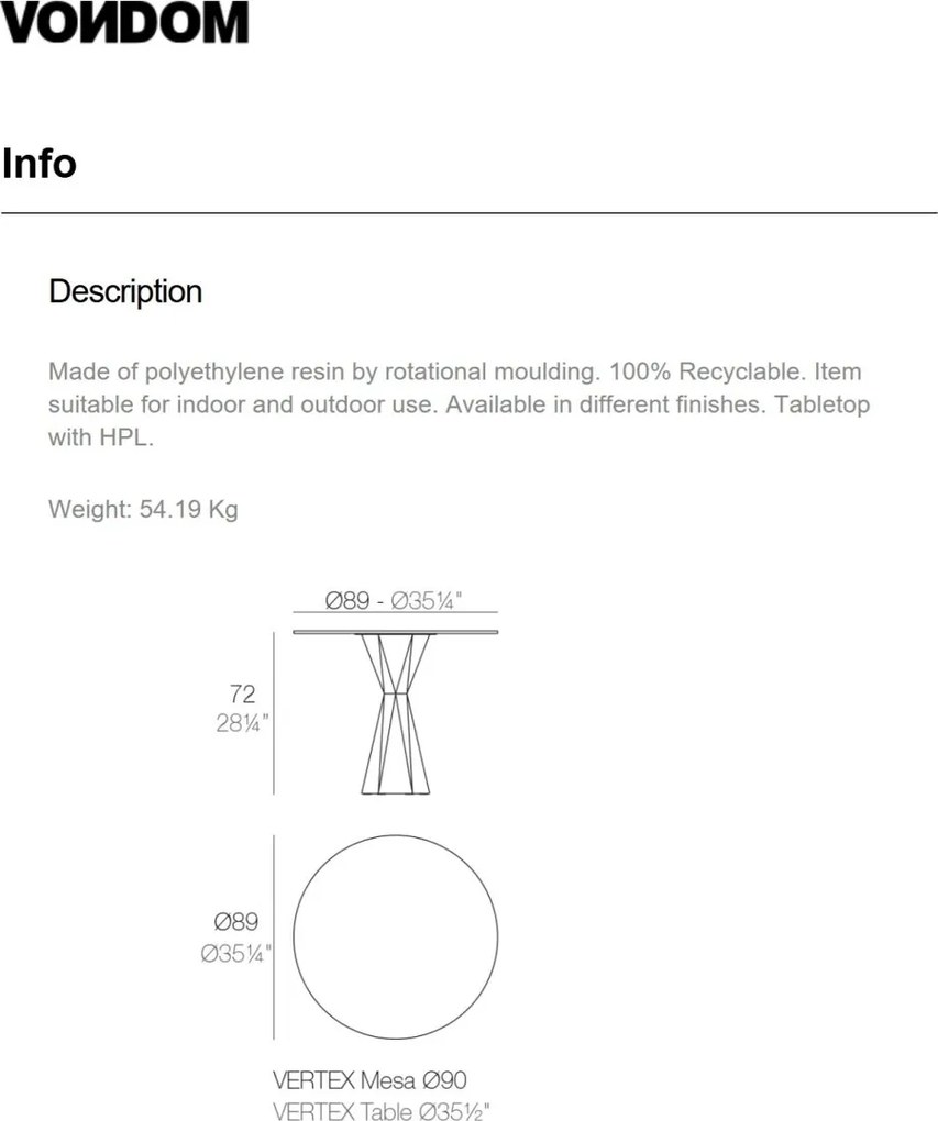 Masa de exterior / interior design modern premium VERTEX 90cm