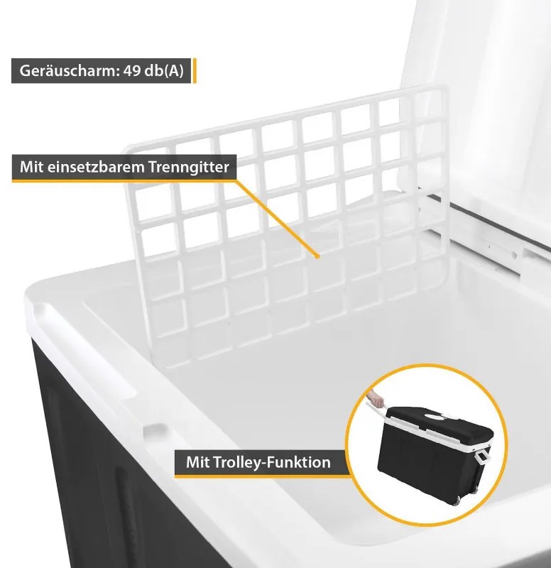 Lada frigorifica electrica First Austria FA-5170-2-BA, 58W, 40 L, Clasa F, 240/12V, Organizare interna, Negru/Alb