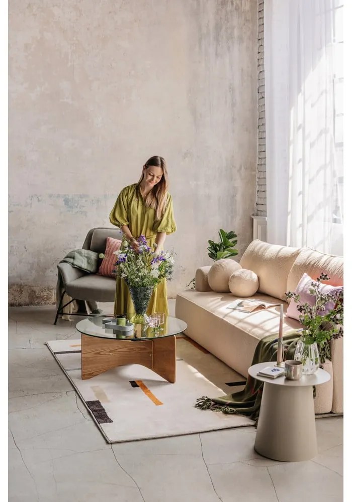 Canapea roz-deschis extensibilă cu tapițerie din țesătură bouclé 247 cm Quinoa – Bonami Selection